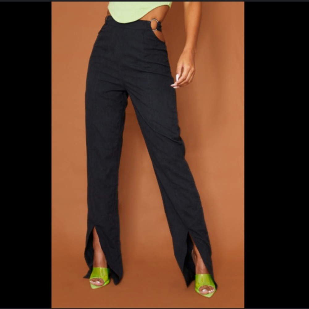 Pretty Little Things black Woven Cut-out ring detail split hem trousers pants
